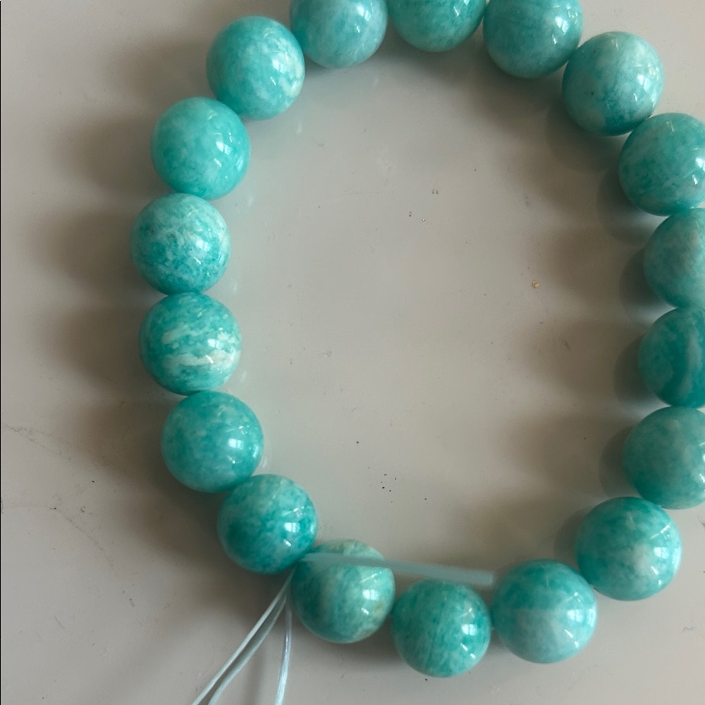 Real amazonite Beaded Stretch Bracelet - Picture 3 of 5